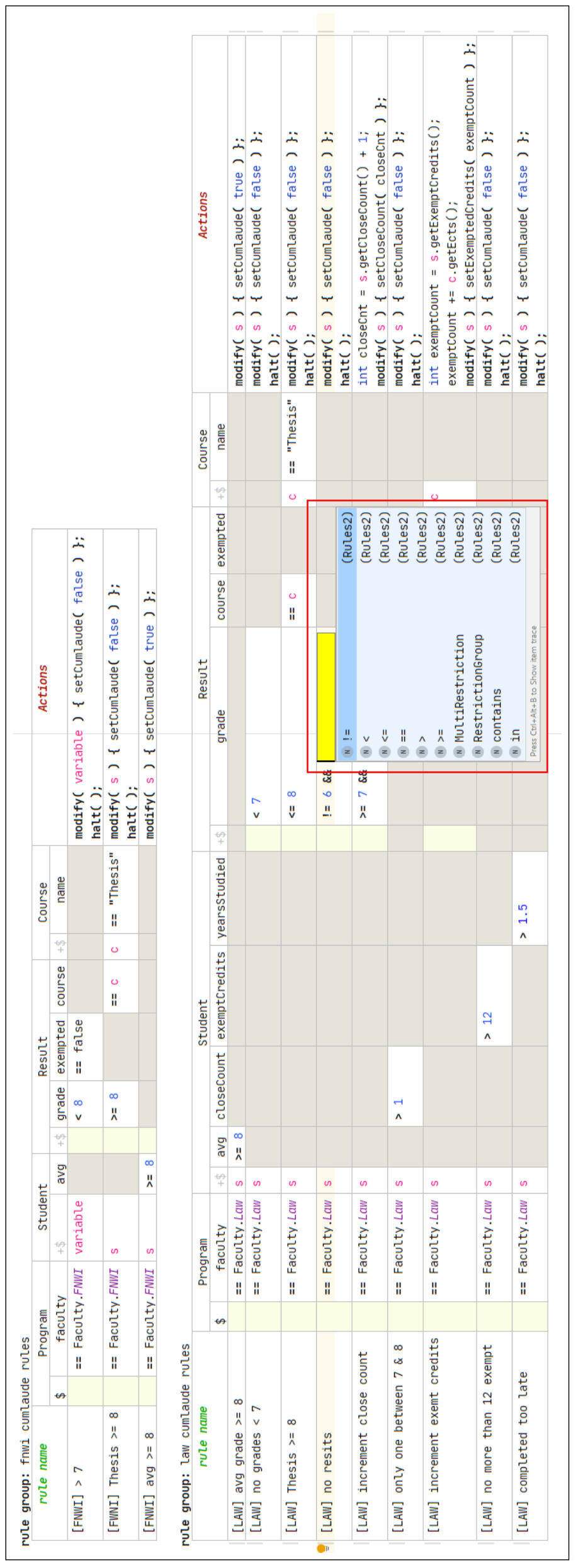 Multiple Rule Projections